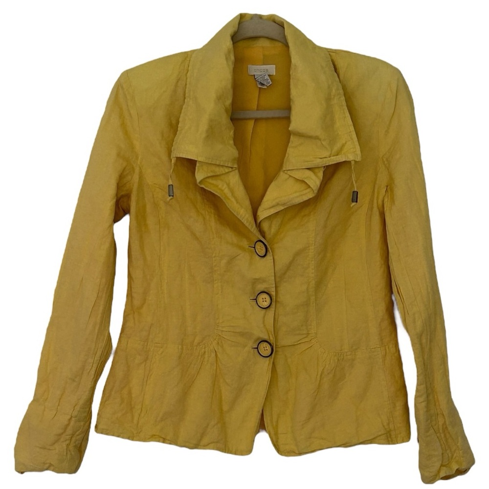 Chico's Women's Golden Haze Oceanic Isle Tabytha Linen Blend Jacket Sz S